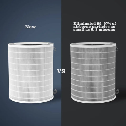 New and used Top Notch True HEPA H13 Replacement Filter Set For Air Purifier B08887JNHC Model 330600IBB comparison image.