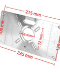 Built Tough Aluminum Router Base Plate With Four Fast Swap Inserts And Precision Bushing, 215mm x 100mm size, durable metal construction.