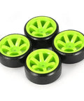 Drift Tire Set For 1/10 Scale RC Cars - 4 hard pattern rubber tires with green wheels for on road drifting
