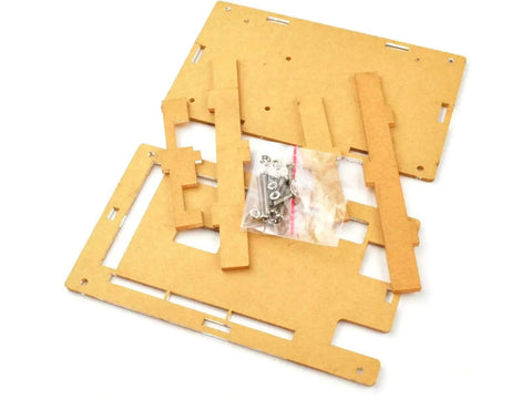 Crystal Clear Acrylic Enclosure Kit For Arduino Mega 2560 R3 Modules shown disassembled with laser-cut panels and hardware bag