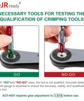 GO and NO-GO gauge testing crimping tools with JRDread branding for qualification accuracy