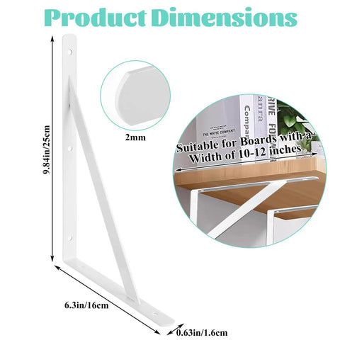 Product dimensions of Heavy Duty White Shelf Brackets 10 Inch L Shaped Shelf Support Set With Screws And Anchors 12 Pack