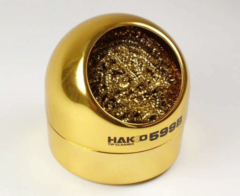 Gold 599B-02 cleaning wire for Precision Soldering Station with Adjustable 120F to 899F temperature, shown in dome container.