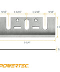 Premium High Speed Steel Planer Blades Set Of Two For DeWalt Bosch Makita Handheld Woodworking Tools Crafted For Hella Smooth Cuts And Badass Results Every Time, 3-1/4x1-1/8 inch blade with dimensions shown.