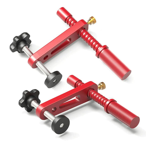 Red 20mm Dog Clamp Set With Protective Pads And Quick Setup Pins, Aluminum Alloy Construction, shown on white background