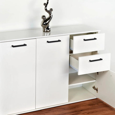Matte Black Cabinet Pulls 5.5 Inch 140mm Stainless Steel Handles on white cabinet drawers and doors
