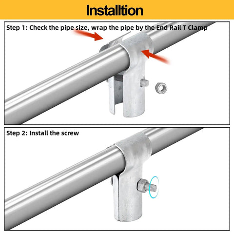Six Pack End Rail T Clamps For 1-3/8 Inch OD Pipe Heavy Duty Galvanized Steel Fence Connectors With Bolts And Nuts Included Easy Install