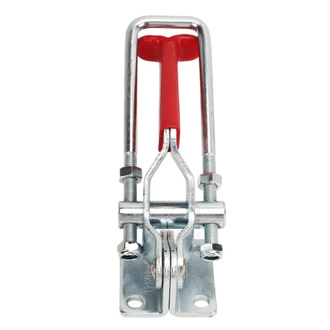 Front view of Heavy Duty U Toggle Clamps 2 Pack, 2000 Lb Capacity, Self Locking Zinc Plated Cold Rolled Steel with red handle