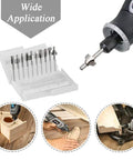 Ten Piece HSS Router Bit Set With One Eighth Inch Shank For DIY Woodworking Handyman Pro Grade Straight Trim V Groove Beading Cove Slot Cutter Edge Forming Bits For Rotary Tools And Carving