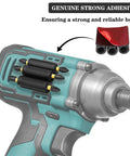 Universal Drill Bit Holder Set For Impact Drivers And Drills Three Piece Sleeve shows nano adhesive mount on power tool