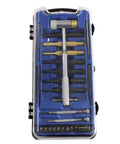 Top Shelf 27 Piece Gunsmith Tool Kit Featuring Heavy Duty Punches Bits And Drivers In Rugged Carry Case with tools arranged in carrying case.