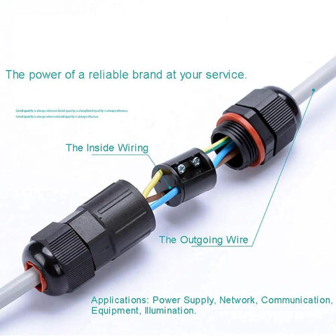 Two Pack IP68 Waterproof Junction Box For Outdoor Underground Wiring Fits 2 Or 3 Pin Cables 5.8 to 8.5mm connected cables