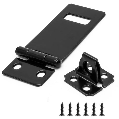 Heavy Duty 2 Inch Padlock Hasps 4 Pack Black Iron Door Slide Latch Lock Set Rust Proof Steel security bolts with screws.