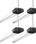 4 Pack Linkable LED Shop Lights For Garage, 4400 Lumens, 6500K Cool Daylight, 40W Per Fixture, 4 Ft Integrated Surface Or Suspension Mount Lights