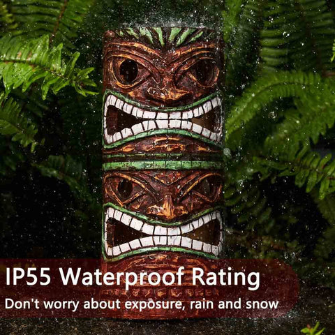Solar Tiki Statue Outdoor Decor For Garden And Yard Large 10 Inch Tiki Totem Pole With Solar Powered Warm Glow Lights in rain