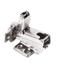 Close-up of 165 Degree Corner Fold Concealed Cabinet Door Hinge Set for home kitchen with screws, metal, smooth close