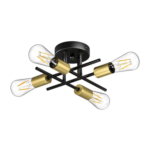 Sleek Black And Gold Sputnik Ceiling Light Fixture Four Light Semi Flush Mount For Kitchen Island Bedroom Living Room Dining Area