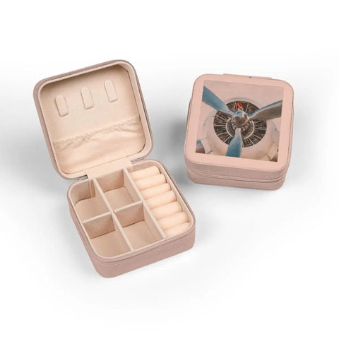 Pink Vintage Aircraft Piston Engine And Propeller Jewelry Travel Case open showing compartments