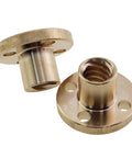 Set Of 4 Brass T8 Lead Screw Nuts For Z-Axis 3D Printer, 8mm Lead, 2mm Pitch, showing two brass nuts on a white background.