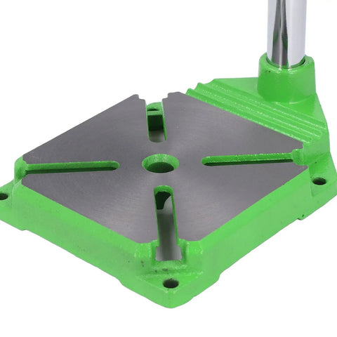 Base of Built Tough Heavy Duty Drill Press Stand For 38 To 43mm Drilling Machines with green color and slots visible