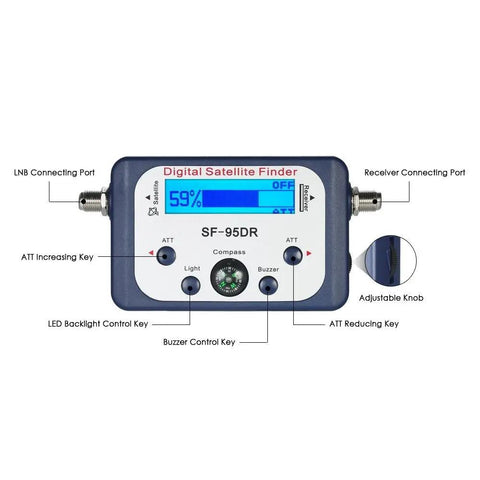 Portable Digital Satellite Signal Finder Meter For Dish Network And DirecTV FTA with compass and audio tone, built-in amplifier.