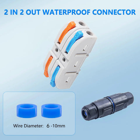 IP68 Waterproof Outdoor Electrical Cable Connector Kit, 10 Pack 2 Way Junction Box With Replaceable Lever Connectors for AWG 28 to 12