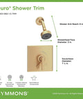 Diagram of Duro Single Handle 1 Spray Shower Trim With Secondary Volume Control In Brushed Bronze Finish, showing dimensions.