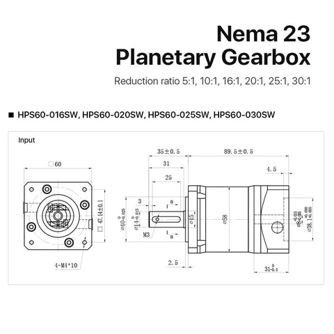 Kick Ass Heavy Duty Nema 23 Planetary Gearbox Motor Speed Reducer With Slick 8MM Input Shaft And Crisp 25 To 1 Ratio technical drawing