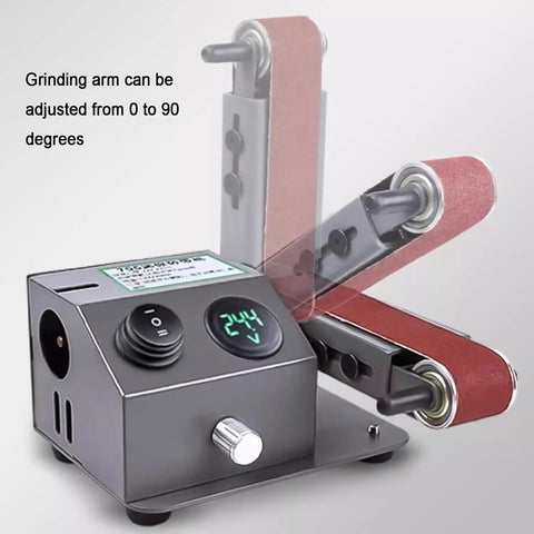 Tough As Nails 350W Wet And Dry Bench Sander With Rock Solid Steel Frame showing adjustable grinding arm and digital screen.