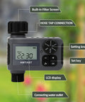 Programmable Sprinkler Timer For Garden Hose Faucet With Rain Delay No Fuss Manual And Automatic Drip Irrigation Weatherproof Yard Lawn Pool Watering System 1 Outlet Black showing LCD display and controls.