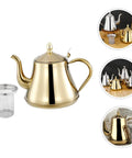 Top Shelf Stainless Steel Kettle With Extended Spout For Smooth Pours Heat Resistant Bottom Works Great On Gas Stove And Induction Cooker Go To Coffee Gear, golden kettle with mesh filter.