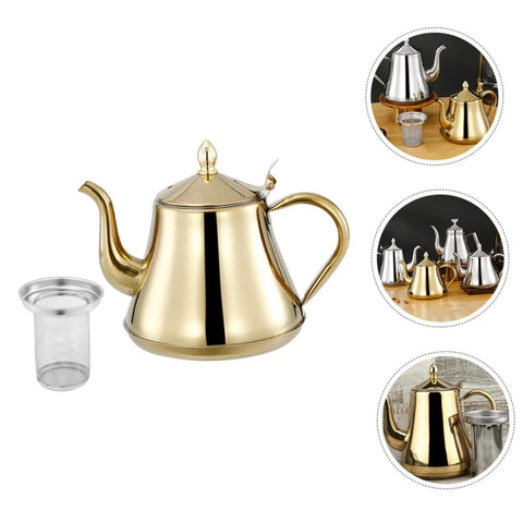 Top Shelf Stainless Steel Kettle With Extended Spout For Smooth Pours Heat Resistant Bottom Works Great On Gas Stove And Induction Cooker Go To Coffee Gear, golden kettle with mesh filter.