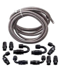 Top Grade An6 3/8 Inch Stainless Steel Braided Cpe Fuel Oil Hose Line Kit With Durable Braiding For Heavy Duty Applications And Smooth Fluid Transfer Plus Twenty Foot Length For Easy Routing coiled hose with black fittings