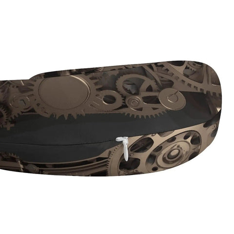 Steampunk Gear Travel Pillow U Shaped Neck Pillow For Office And Flight Comfort with gear pattern and zipper detail