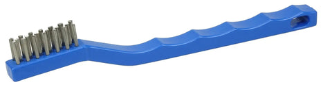 Small Hand Wire Scratch Brush With Stainless Steel Fill And Plastic Block, 3 By 7 Row Layout, Made In USA, side view