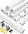 Hella Tough Pvc Line Set Cover For Mini Split Ac Systems Bold White Finish Paintable Surface with connectors and straps.