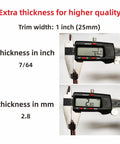 Automotive molding trim, glossy black, close-up view; 16 ft universal bumper/window/door strip, 1 in wide, 2.8 mm thick.