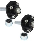 Heavy Duty Two Pack Trailer Idler Hub Kit Fits 2000 Lb Axle With Four On Four Bolt Pattern And One Inch BT8 Spindle close-up view with bearings.