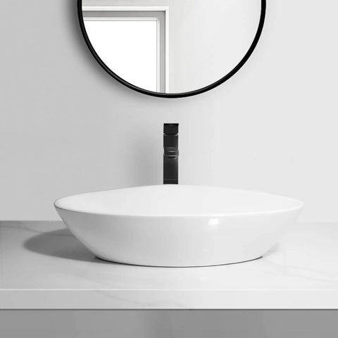 USZWBY Vessel Sinks Bathroom Sink Triangle White Countertop Wash Basin Apartment Ceramic Bathroom Bowl Sink on modern vanity.