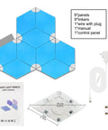 Rhythm Edition Smart Triangle RGB LED Wall Light Panels 9 Pack components including panels, wiring, and manual layout.