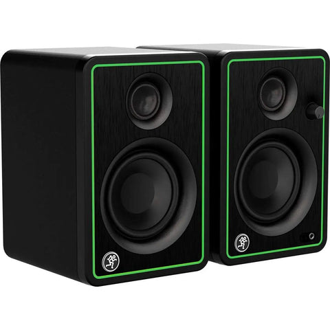 CR X Series 3.5 Inch Multimedia Studio Monitors Pair with front facing headphone jack, black design, for home studio music production.