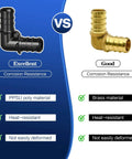 Comparison of PPSU poly and brass materials for Half Inch Poly PPSU Barb Crimp PEX Fittings Set, showing corrosion resistance features.