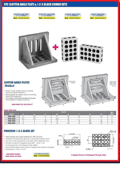 HHIP slotted angle plate, webbed, 4-1/2 x 3-1/2 x 3 in; includes two 1-2-3 blocks
