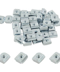 Top Shelf Heavy Duty M3 T Slot Nuts 50 Pack 2020 Profile Sliding T Nuts For Aluminum Extrusion Rails Carbon Steel Nickel Plated Rust Resistant Hardware For 3D Printers, 50 nickel plated T-nuts arranged.