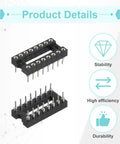 16-pin round socket from 30 Piece DIP IC Socket Adapter Kit For Breadboard And PCB Projects, showing stability and durability
