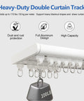 Double Row Ceiling Curtain Track System Silent Heavy Duty Aluminum Rails For Sliding Curtains And Room Divider In White 12 Foot Length Built To Last For Bedroom Living Room Office Or Hotel, white aluminum track with 100lb weight test