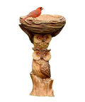 Sunflower Themed Resin Bird Bath For Outdoors And Gardens With Owl Pedestal And Ladybug Accent 8.66 Inch Lightweight Bowl
