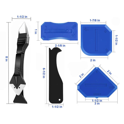 Silicone Caulking Tool Kit 3 In 1 Caulk Remover And Grout Removal Tool With Four Glass Glue Angle Scrapers Dimensions