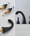 Black Three Hole Widespread Bathroom Faucet With Two Crystal Handles for vintage sink, brass lead free body, no drip cartridge