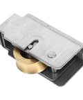Heavy Duty Sliding Door Roller Wheels Replacement For Aluminum Window Tracks And Glass Patio Doors With Smooth As Silk Shower Pulley Hardware For Drawers And Furniture, showing a silver and brass roller mechanism.